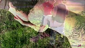 German nudist granny caught by two young guys for outdoor threesome fuck on beach