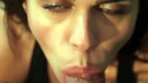 behind the scenes, cute brunette teen pornstar teases the director with deepthroat blowjob until he gives her a facial cumshot on set