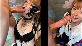 Cosplayer deepthroats her photographers big juicy cock with ball licking, gagging, and cum swallow - Olivia Jarden