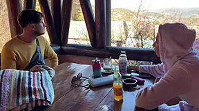 Brunette girl next door with braces flashes natural tits and teases in outdoor car stripping. European exhibitionist shows feet and piercing in kitchen.