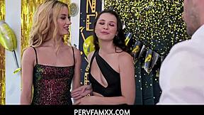 Stepdad Brock Cooper saves New Year's Eve with Liz Jordan and Jazmin Luv in hardcore blowjob and creampie action