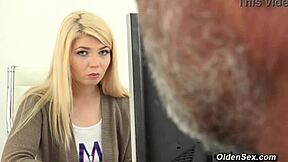 Horny Old Man Fucking Blonde Teen In Doggystyle At Work With Shaved Pussy And 69 Oral