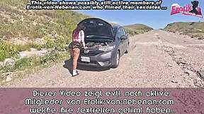 This casual narrative follows a German big tits slut giving auto blowjob on the street. She picks up the guy for outdoor POV action.