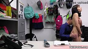 Oh my god, this beautiful Italian shoplifter teen got caught and now the mall cop is destroying her tight pussy!