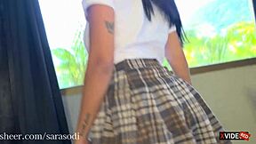 Stepdaughter comes home from sex education class and shows parts out of curiosity to daddy for petite latina cowgirl creampie