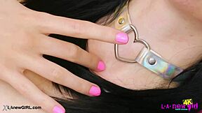 Picture-Perfect Brunette Shows Her Sexy Body in Casting! Watch This Petite Teen on Sofa During Photoshoot Interview.