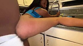 hot ebony teen addicted to anal fucks stepdad in kitchen with creamy risky asshole