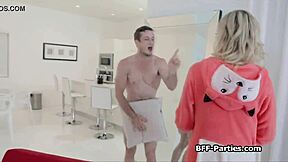 pajama party gets wild with foursome blowjobs and hardcore cock action, oh yeah