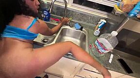 hot ebony teen addicted to anal fucks stepdad in kitchen with creamy risky asshole