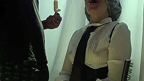 stepdad covered his stepdaughter's eyes and swapped a lollipop for his cock in her mouth leading to eager oral sucking