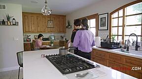 Old man casually fucks riding teen in jeans with facial