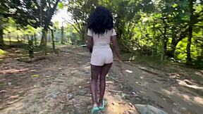 deusa de �bano shares her beautiful latina teen body in public at the waterfall