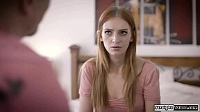 Teen redhead with small tits gets anal fucked hard by old neighbor using his monster cock in voyeur style