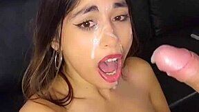 I suck my boss's cock super hard until it covers my face 😏