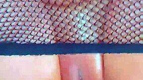 Puffy pink pussy in fishnets takes BBC hardcore for wet shaved creampie orgasm