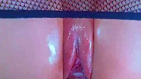 Puffy pink pussy in fishnets takes BBC hardcore for wet shaved creampie orgasm