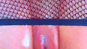 Puffy pink pussy in fishnets takes BBC hardcore for wet shaved creampie orgasm