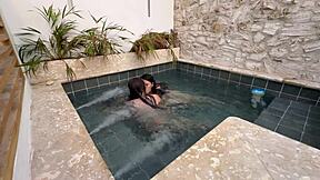 oh wow these two hot latinas fingering and masturbating in public pool scared of getting caught by someone