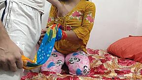 Indian desi girlfriend enjoys outdoor sex and hardcore fucking with creampie in hotel room on ranch.