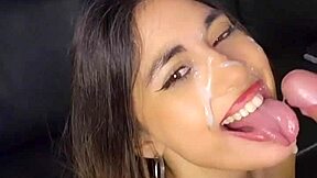 I suck my boss's cock super hard until it covers my face 😏