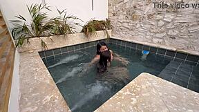 oh wow these two hot latinas fingering and masturbating in public pool scared of getting caught by someone