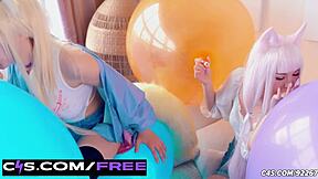 We're an anime cosplay pair tackling this massive balloon task together