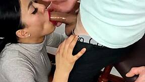 I'm soo horny, stepdad cums all over my face... facial cumshot!