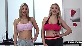 Whoa, these fervent lesbo teen 18+s are squirting urine and wet cunts with wild dildo action! 😲