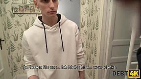 debt4k russian shopaholic gets fucked by debt collector while hubby watches in pov