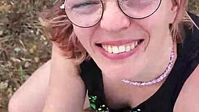 Petite MILF gives a homemade blowjob outdoors in nature during her trip to Chypre