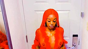 stunning ebony redhead shows her dildo skills in horny solo masturbation with wet pussy and natural tits