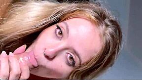 Hot blonde stepsister gives deepthroat blowjob to big cock in pov