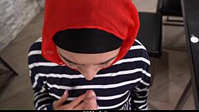 Hot hijab step mom explores self pleasure techniques shyly with orgasm hints