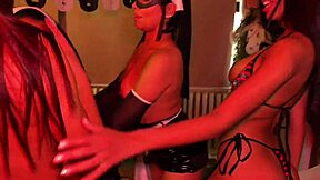 Halloween lesbian babe banging with Brazilian cute teen in costumes