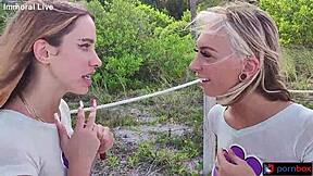 I watch Chloe Temple take double vaginal creampies in threesome with Khloe Kapri during bedroom fucking