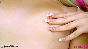 hey, check out this graceful golden blonde showing off her sexy body during a photoshoot on the sofa - she's petite and hot!