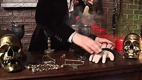 horror shop hosts teen lingerie spit roast in stockings with cowgirl riding and facial cumshot