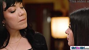 petite brunette seduces her big tit latina lesbian milf boss