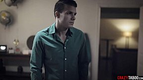 Blonde milf stepmom gives teen stepson blowjob and handjob in taboo hardcore session.