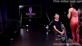 we're sharing hot moments with bia in sheer red lingerie for bdsm handjob fun