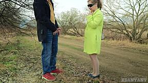 that random stranger in pantyhose just couldn't resist the exhibitionist's hard dick outdoors