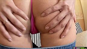 hey, this tall teen with huge tits gets facefucked and rides fat cock