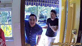 Whoa, check out this amateur teen with tits getting jizzed after wild group party fingering and hardcore oral action! 🍆💦