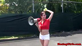 Hazing Babes Suggestively Lick Pussy On Outdoor Tennis Court In Sorority Ritual