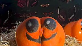 hey there, this teen's out in the pumpkin patch getting a wild double creampie from that big cock during halloween sex...