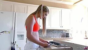 Petite pigtails step-sister seduces to hard fuck and lets him cum twice after caught watching porn