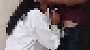 college trainee nurse performs blowjob on doctor's big black cock in private cabin