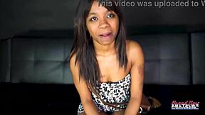 Petite brunette cutie evelyn gives long wet bj and gets her shaved pussy fucked doggystyle...