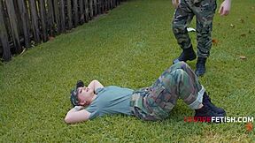 Military boot camp turns into a wild threesome with big tits riding! 😜👢