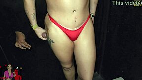 Athletic brunette babe with big ass and hairy pussy gets fucked by stranger at gloryhole. Teen swallows cum without condom.